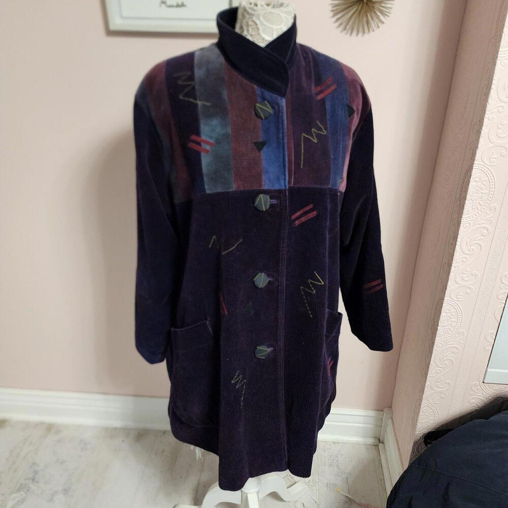 Flawless Anna Carlson Purple corduroy velvet unique fun Large coat jacket